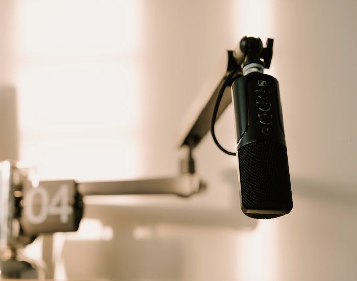 Boom microphone on an interview